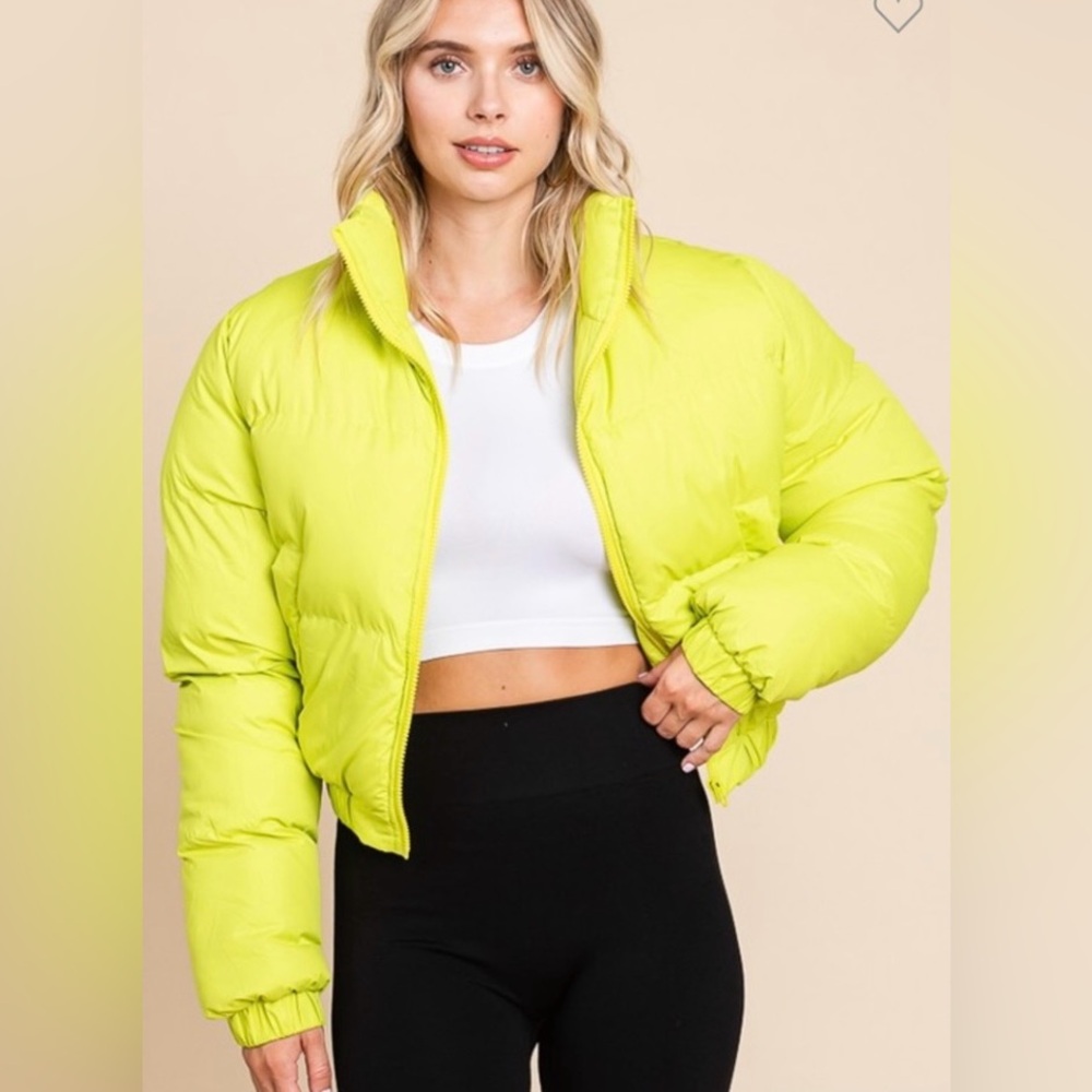 Cropped Puffer Jacket Key Lime Yellow Green - Medium - Picture 1 of 12